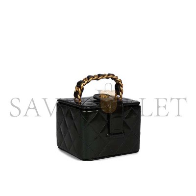 CHANEL MINI SQUARE VANITY BLACK PATENT ANTIQUE GOLD HARDWARE A2227 (11*9.5*8.5cm)